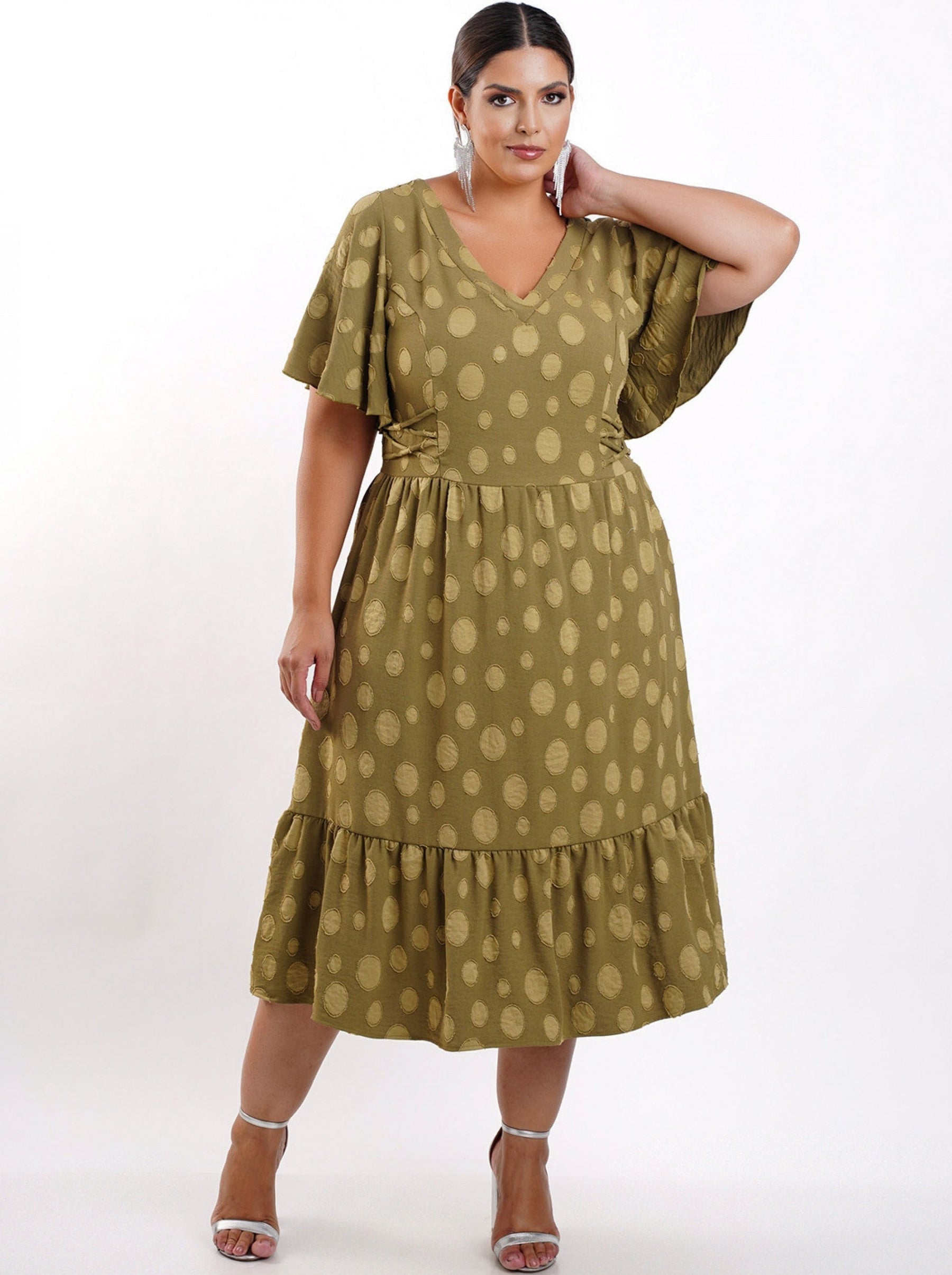 Vestido Midi Crepe Verde Musgo