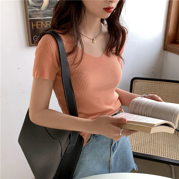 Blusa manga curta canelada | Multi colors