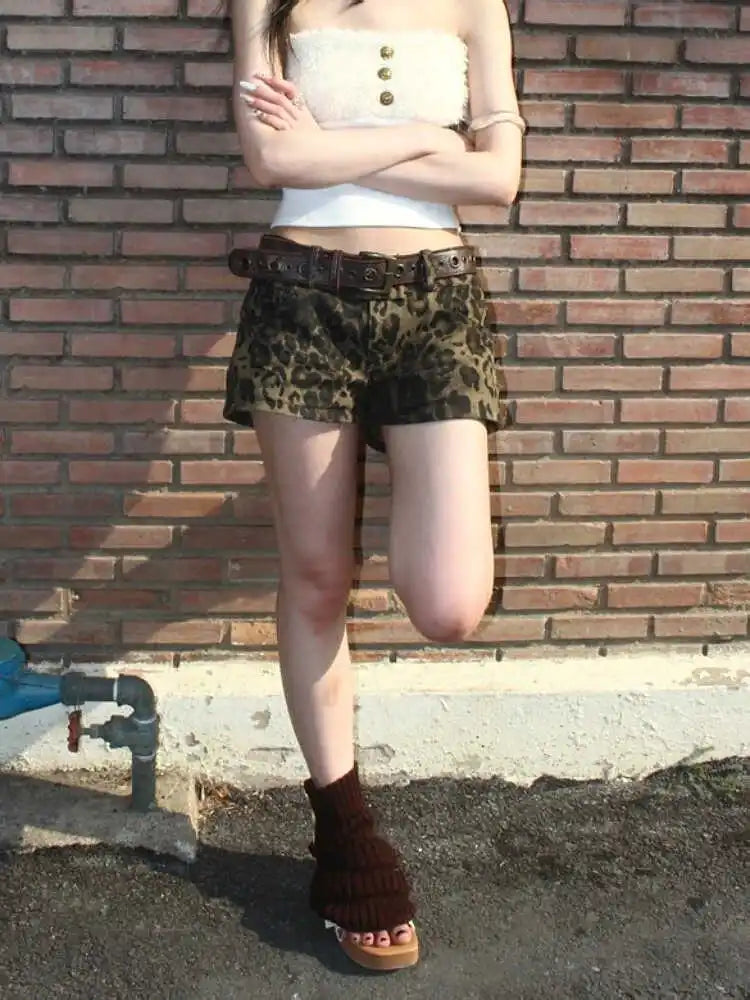 Short jeans vintage leopard Y2K